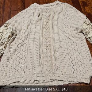 Women's Tan Sweater with Lace Sleeves